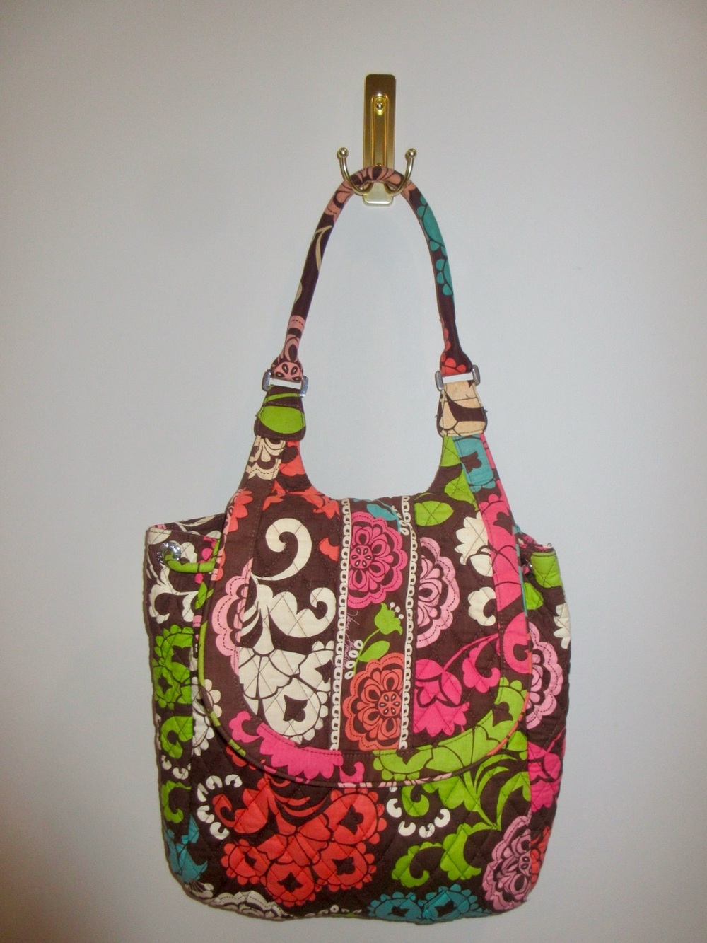 Vera Bradley Brown Multicolor Quilted Floral Shoulder Tote